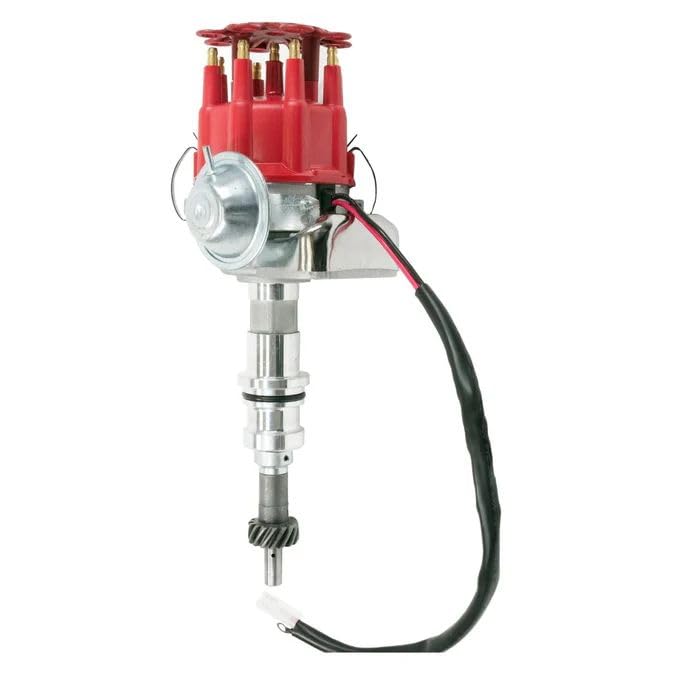 5 Star Speed Ready to Run Distributor Compatible with Ford Small Block 289 302 V8 Engines, Red Cap, Magnetic Pickup Ignition, Adjustable Mechanical Advance, External Coil Required