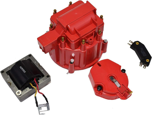 5 Star Speed HEI Distributor Tune-Up Kit with High Output Coil Compatible with GM Style V8 (Red)