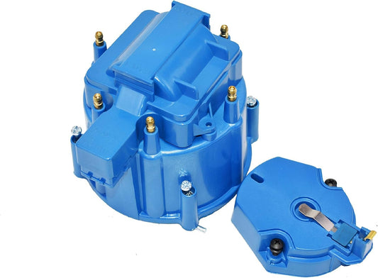 5 Star Speed HEI Distributor Cap, Rotor, and Coil Cover Kit Compatible with GM Style V6 (Blue)