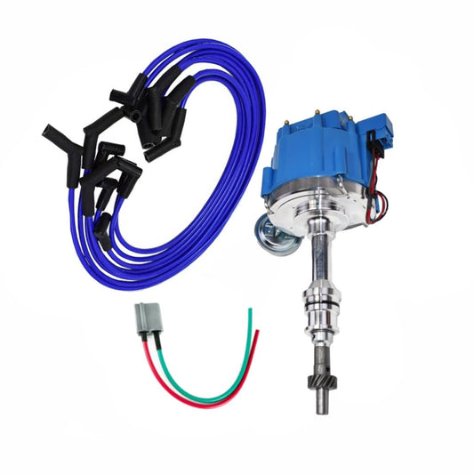 5 Star Speed HEI Distributor Kit Compatible with Ford 351W Windsor V8 Engines with 8.0mm Spark Plug Wires Blue