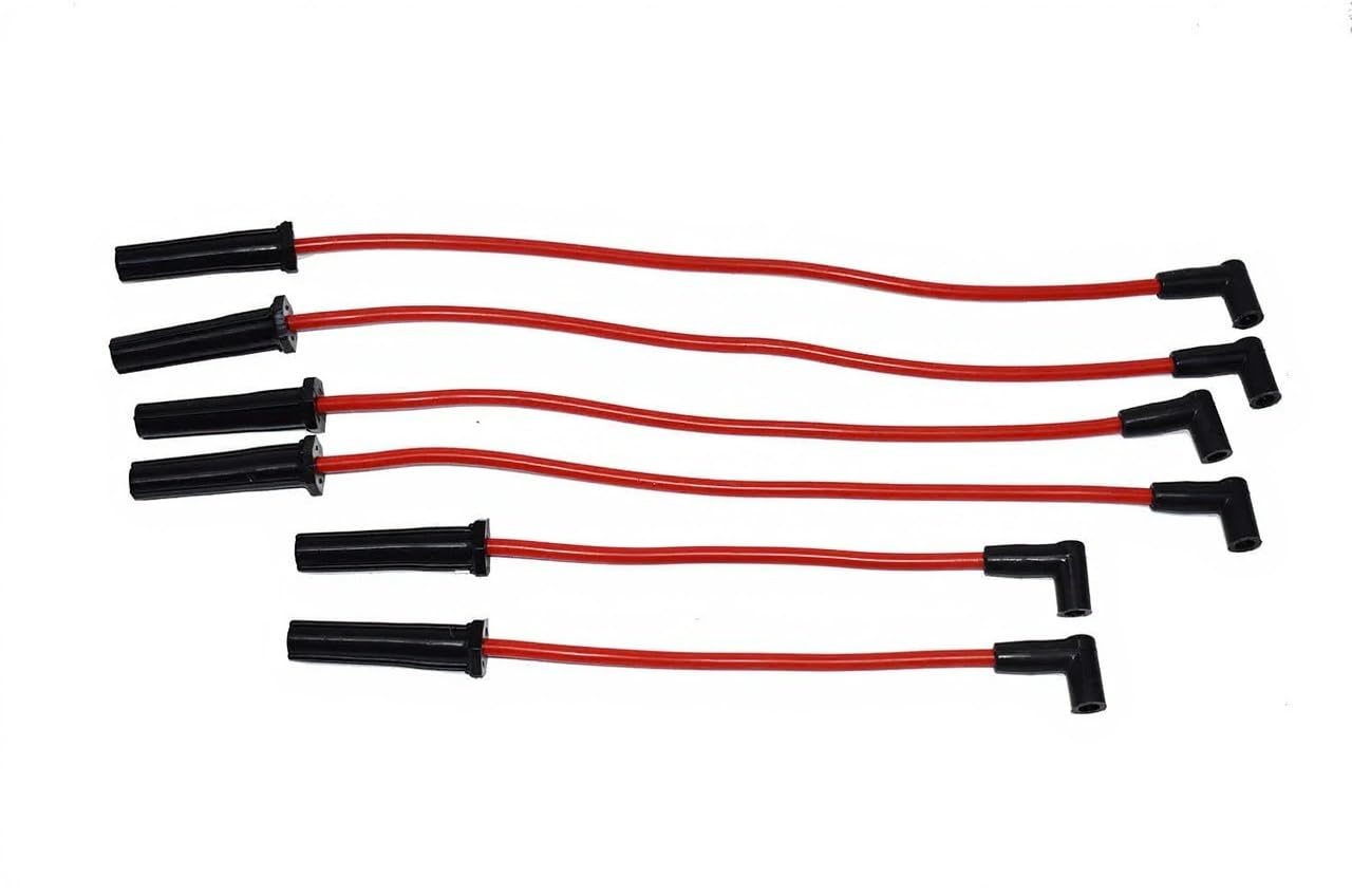 5 Star Speed 8.0mm Red Spark Plug Wire Set Compatible with Chevy GMC 194 216 235 and Toyota Land Cruiser 2F 3F Inline 6 HEI