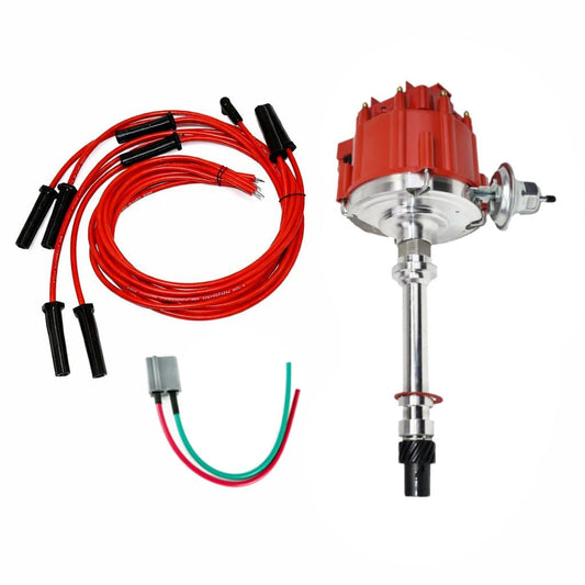 5 Star Speed HEI Distributor Kit Compatible with Chevy GM Small Block SBC 283 305 307 327 350 400 with 8.0mm Under Exhaust Spark Plug Wires Red Cap