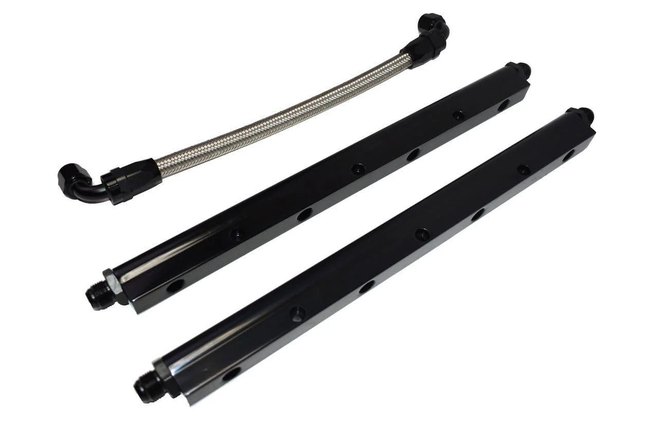 5 Star Speed Billet Aluminum Fuel Rail Kit with Middle Pipe Compatible With LS1 LS2 LS6 Black