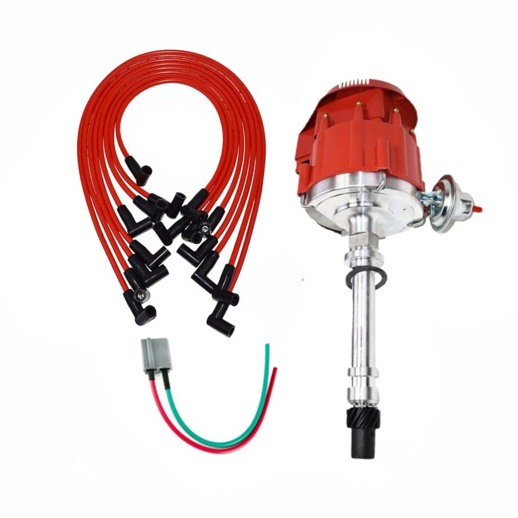 5 Star Speed HEI Distributor Kit Compatible with Chevy GM Small Block SBC 283 305 307 327 350 400 with 8.0mm Under Exhaust Spark Plug Wires Red Cap