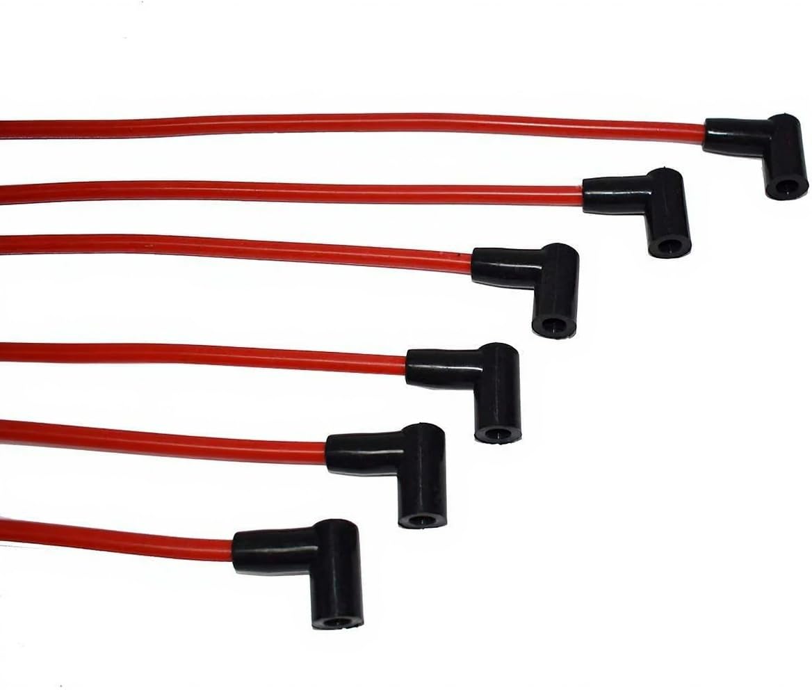 5 Star Speed 8.0mm Red Spark Plug Wire Set Compatible with Chevy GMC Inline 6 230 250 292 HEI