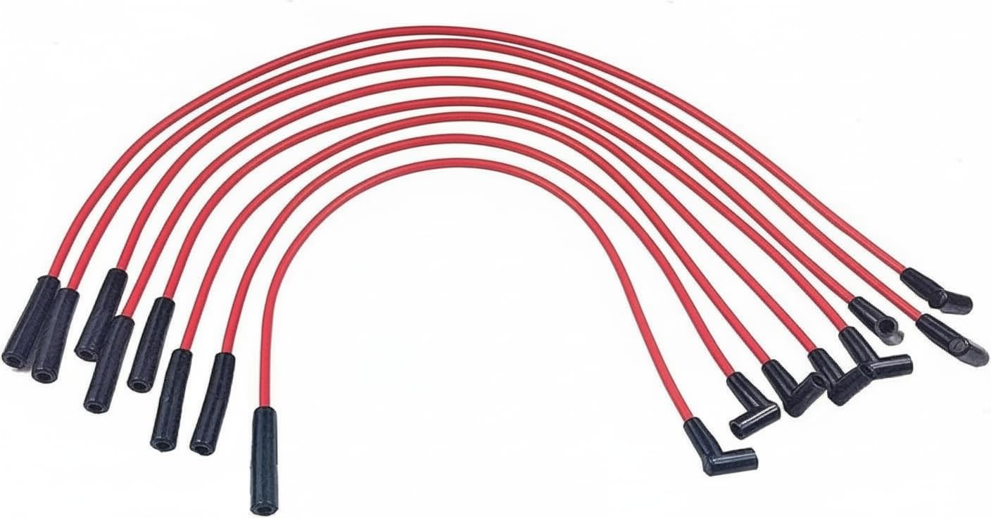5 Star Speed 8.0mm Red Spark Plug Wire Set Compatible with AMC Jeep V8 290 304 343 360 390 401 HEI