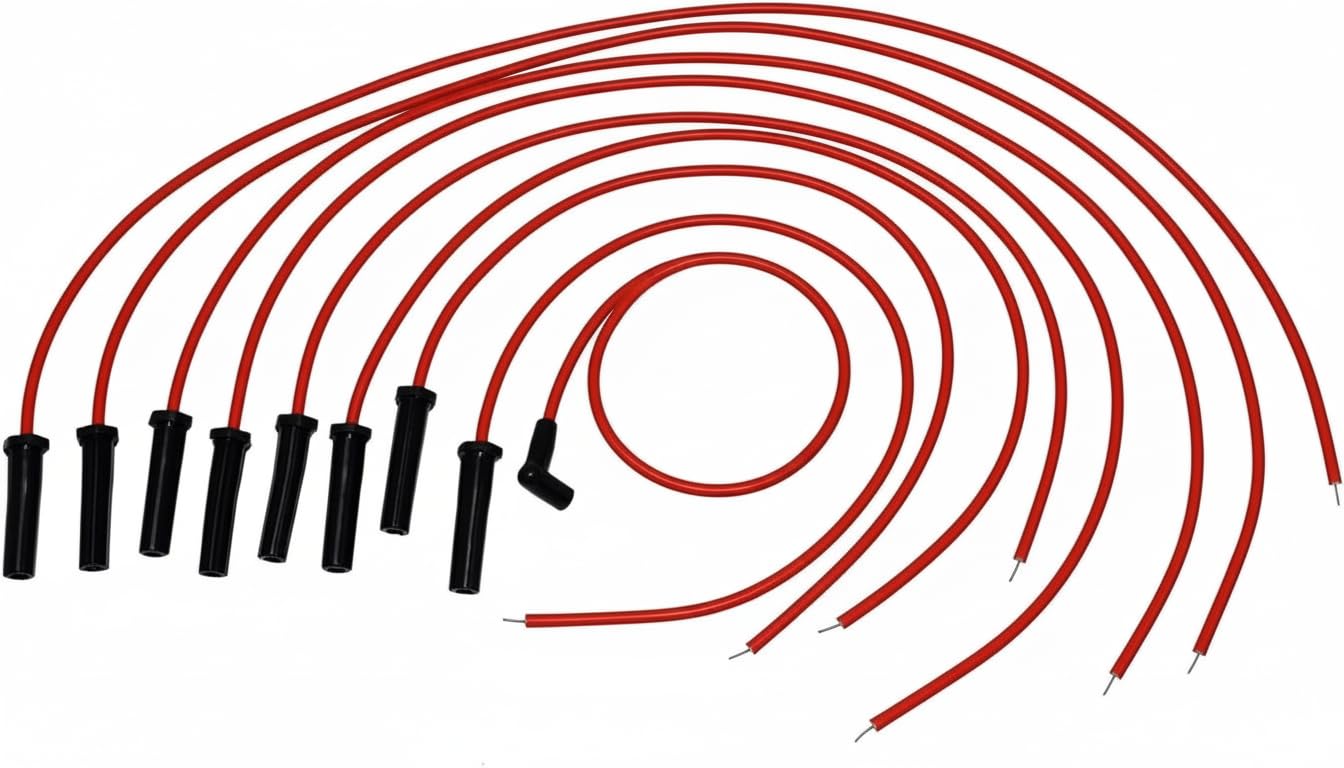 5 Star Speed 8.0mm Spark Plug Wire Set HEI V8 V6 Universal Red with Coil Wire