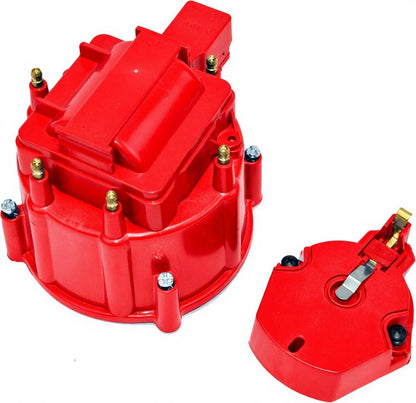 5 Star Speed HEI Distributor Cap, Rotor, and Coil Cover Kit Compatible with GM Style V6 (Red)