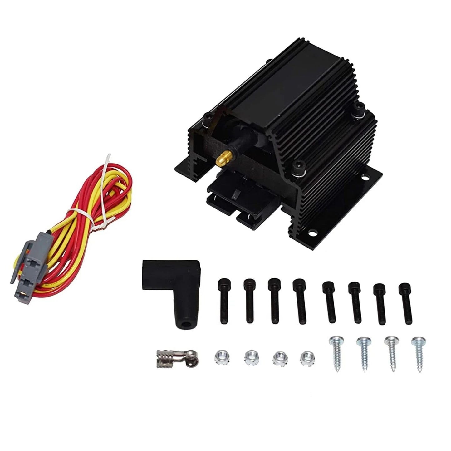 5 Star Speed Remote E-Core Ignition Coil, 50,000 Volt High Performance Square Coil, Black Billet Aluminum Housing, Epoxy Filled, Male Terminal