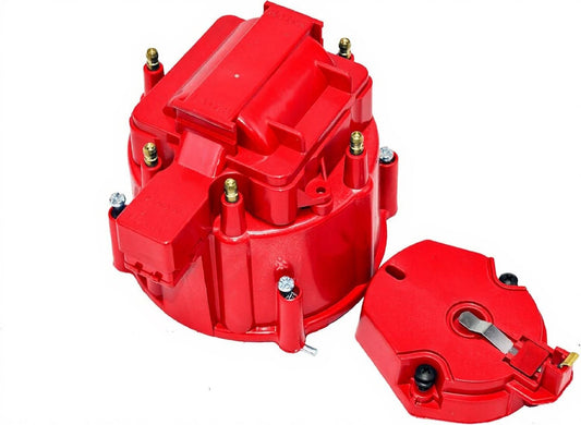 5 Star Speed HEI Distributor Cap, Rotor, and Coil Cover Kit Compatible with GM Style V6 (Red)