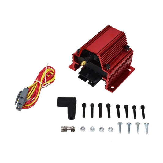 5 Star Speed Remote E-Core Ignition Coil, 50,000 Volt High Performance Square Coil, Red Billet Aluminum Housing, Epoxy Filled, Male Terminal